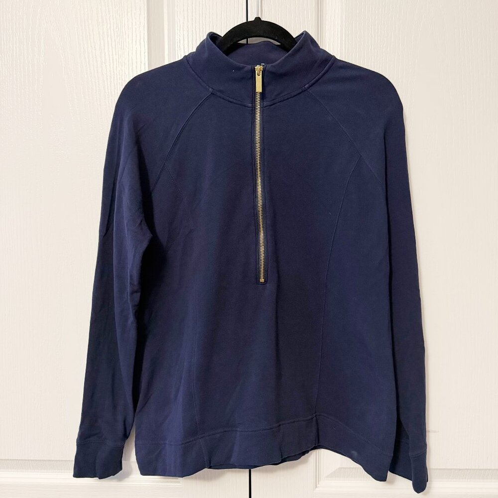 Crown & Ivy Navy Blue  Women's 3/4 Zip Cotton Blend sweater Size LP